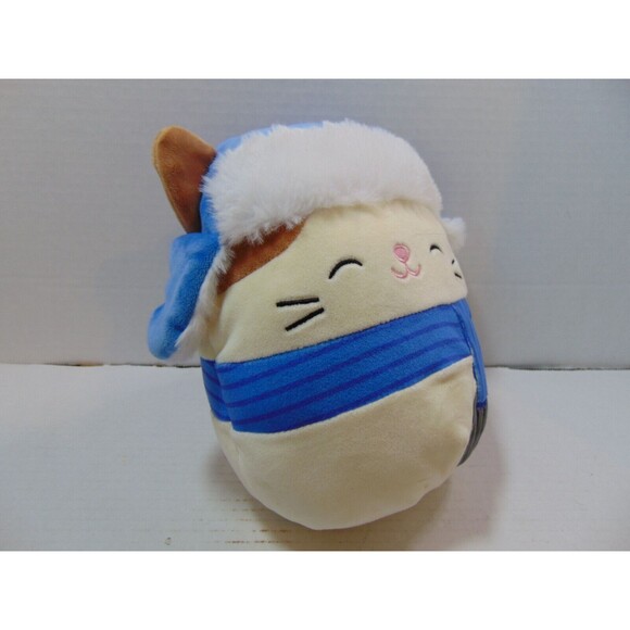 Squishmallow 8" Cam Calico Cat Blue Trapper Hat Scarf Feline Plush - Picture 9 of 10